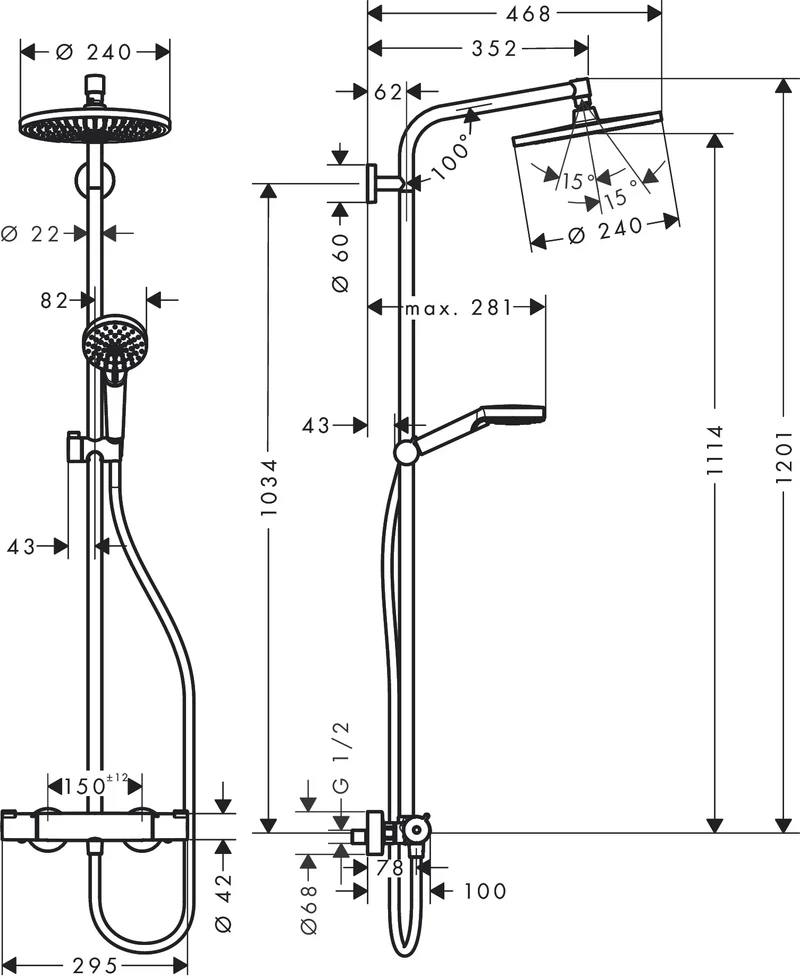 hansgrohe Crometta S 240 sistema de ducha con termostato