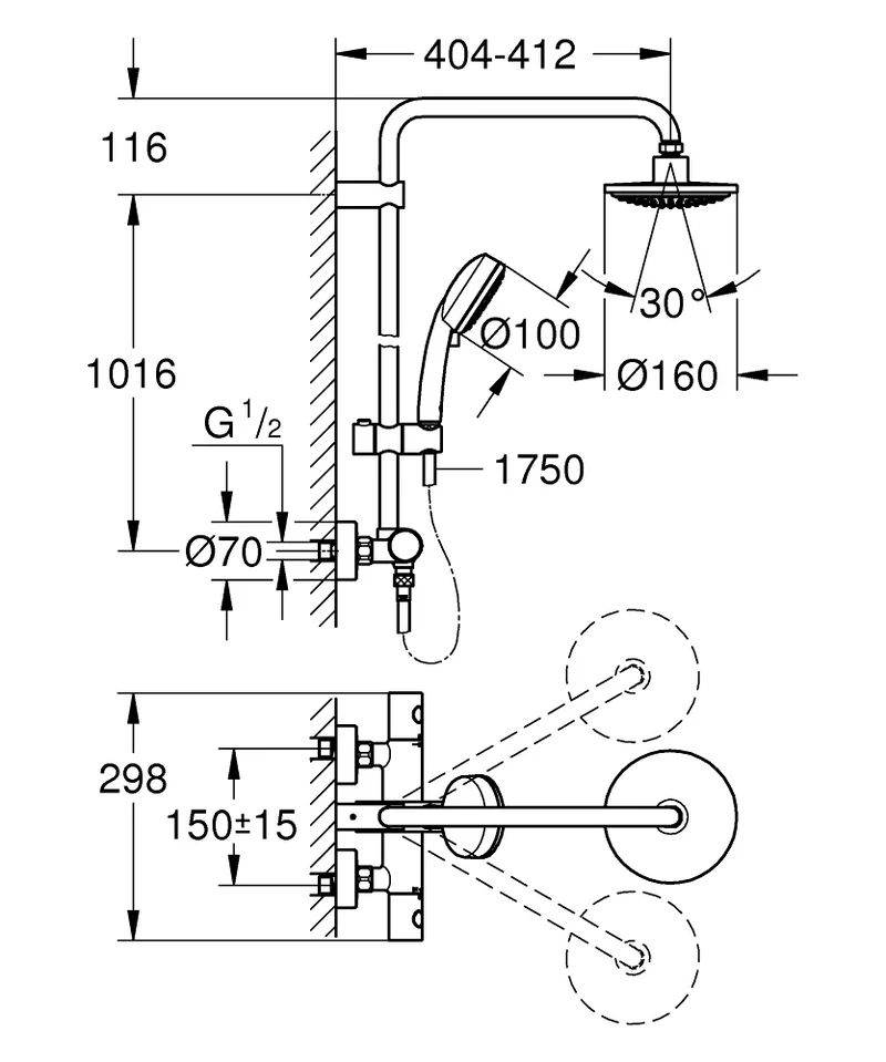 Sistema de ducha GROHE Tempesta Cosmopolitan 160 con termostato