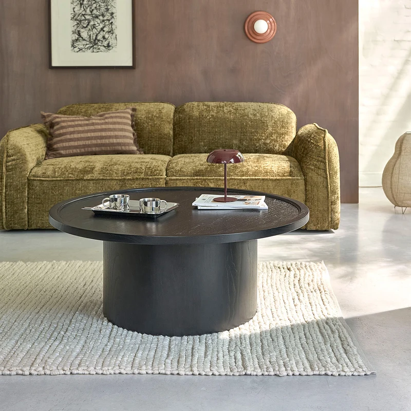 Mesa de centro redonda de mindi macizo negro ø 100 cm