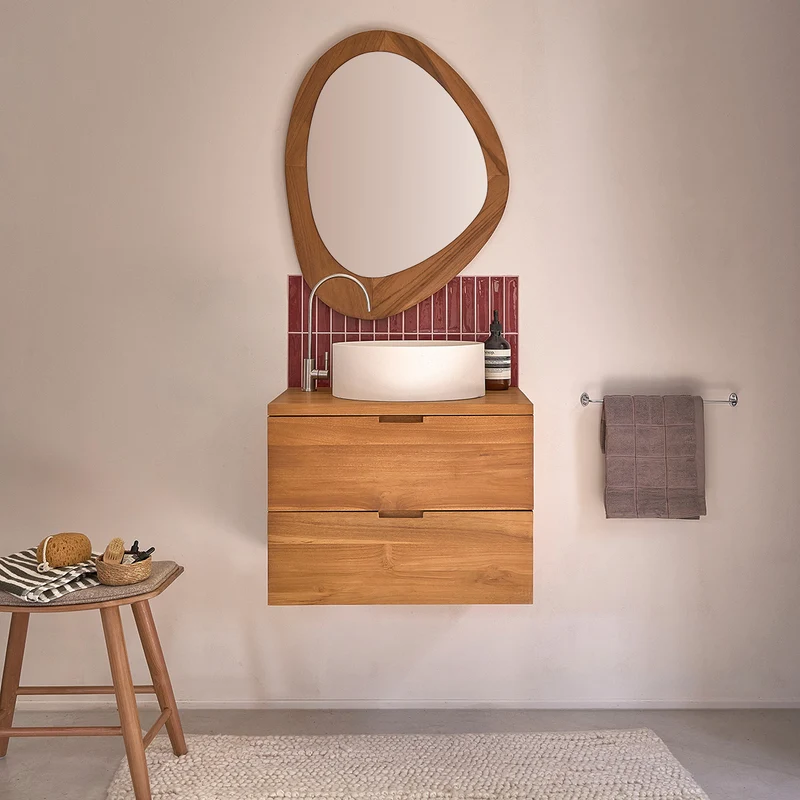 Mueble bajo lavabo suspendido de teca maciza de 60 cm