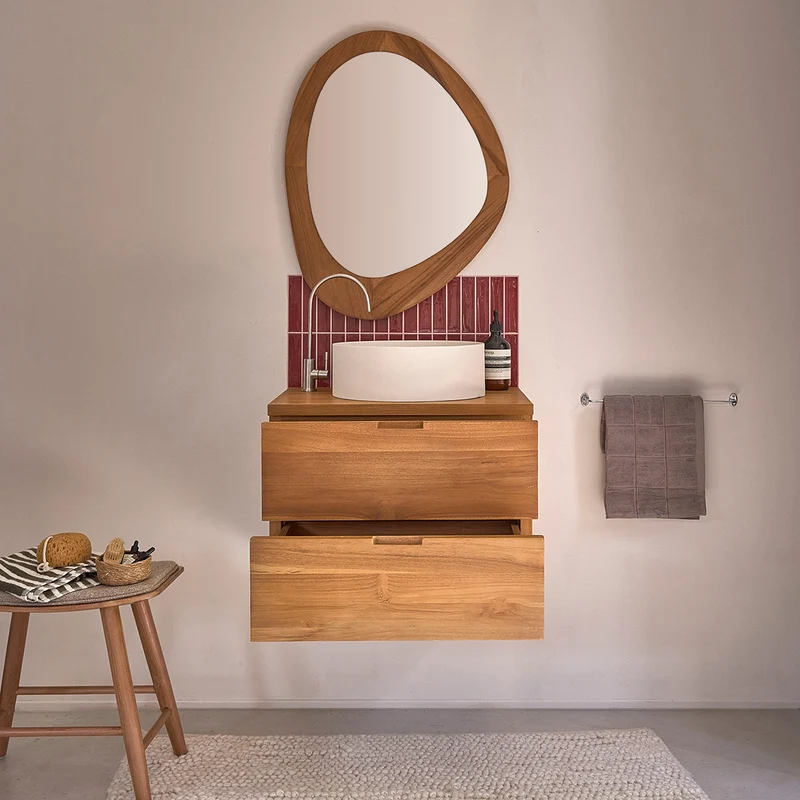 Mueble bajo lavabo suspendido de teca maciza de 60 cm