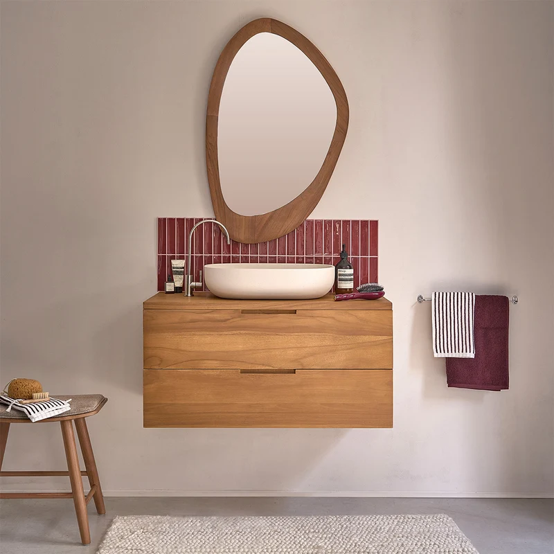 Mueble bajo lavabo suspendido de teca maciza de 80 cm