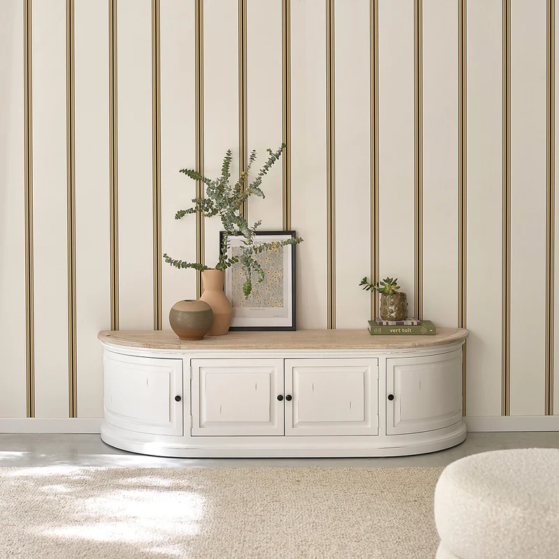 Mueble de TV de madera de caoba y teca blanco 160 cm