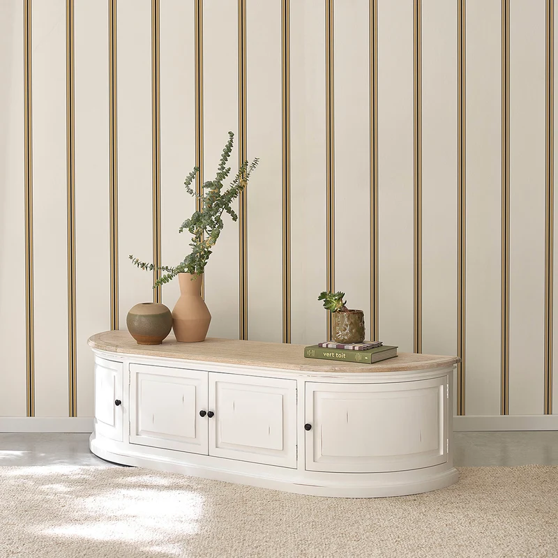 Mueble de TV de madera de caoba y teca blanco 160 cm