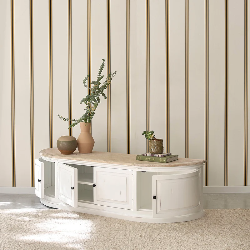 Mueble de TV de madera de caoba y teca blanco 160 cm