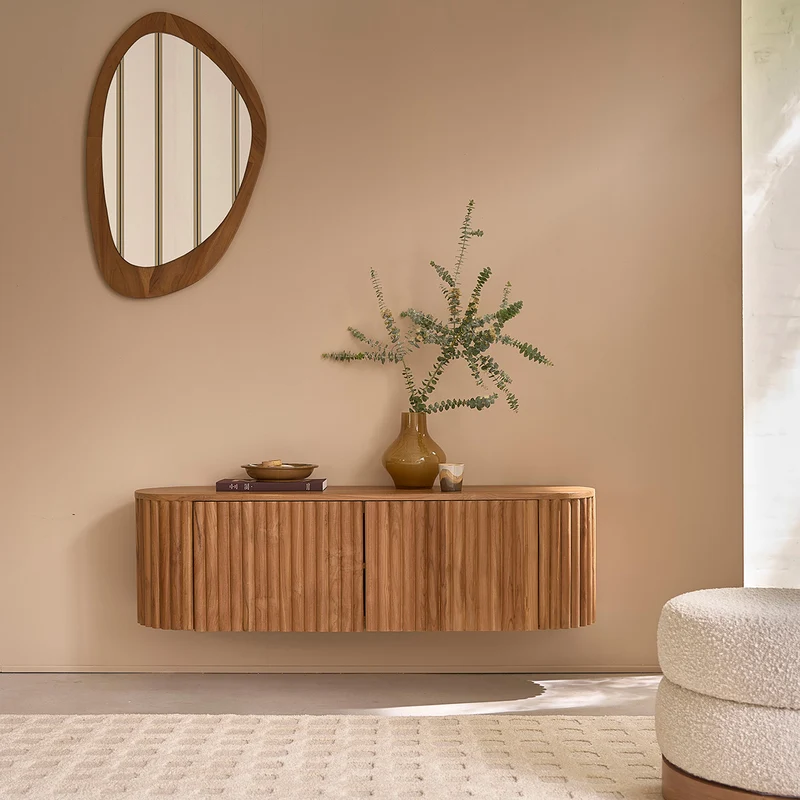 Mueble de TV suspendido de madera de teca de 140 cm