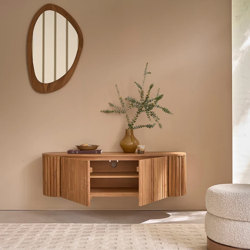 Mueble de TV suspendido de madera de teca de 140 cm