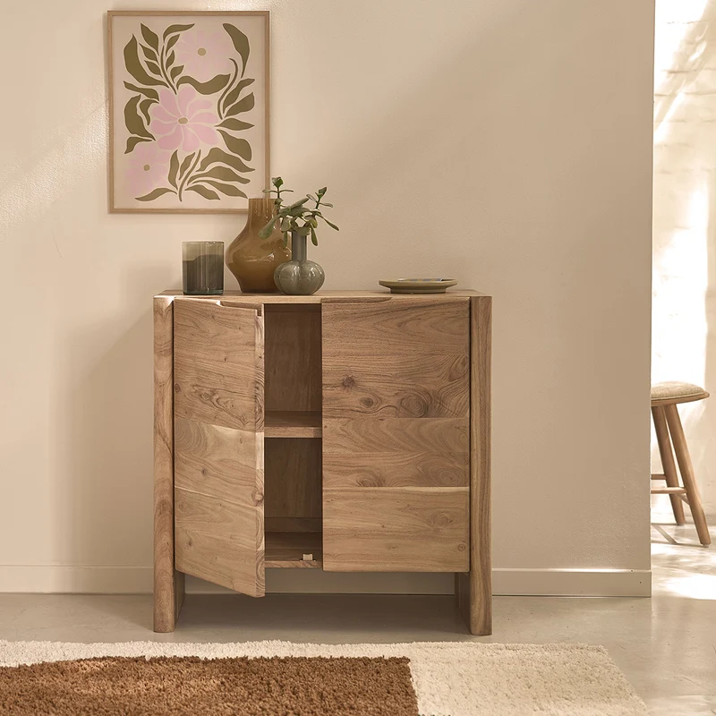 Aparador de acacia maciza de 80 cm