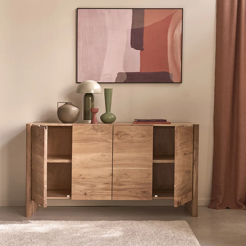 Aparador de madera maciza de acacia de 150 cm