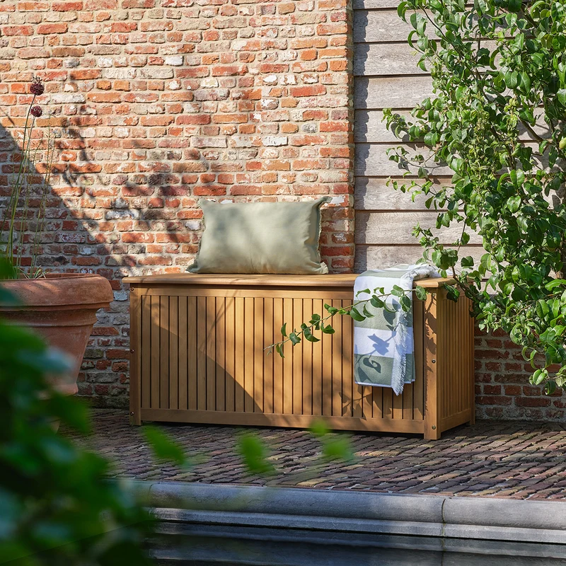 Caja de almacenamiento para jardín de madera maciza de acacia aceitada