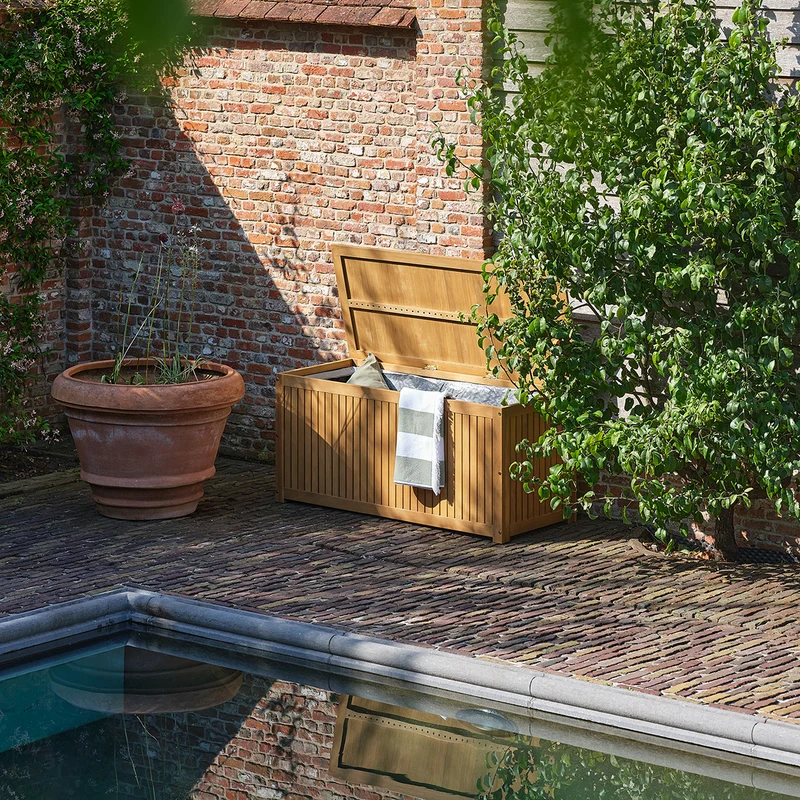 Caja de almacenamiento para jardín de madera maciza de acacia aceitada