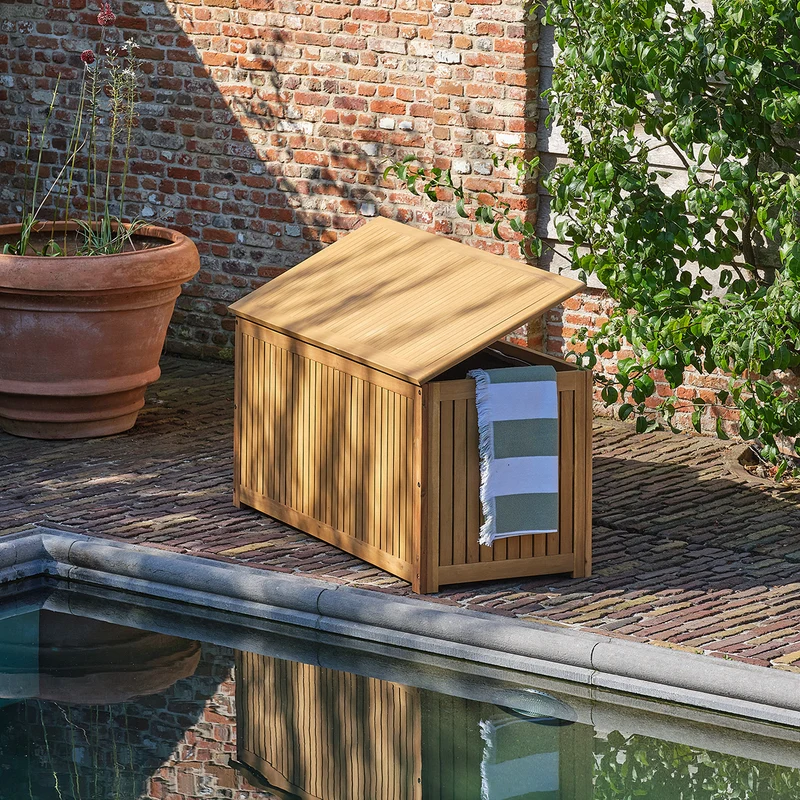 Caja de almacenamiento para jardín de madera maciza de acacia aceitada