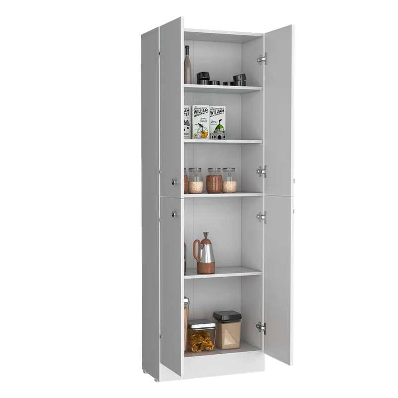 TUHOME Gabinete de Despensa Cameron con 4 Puertas y 5 Estantes Ocultos, Blanco
