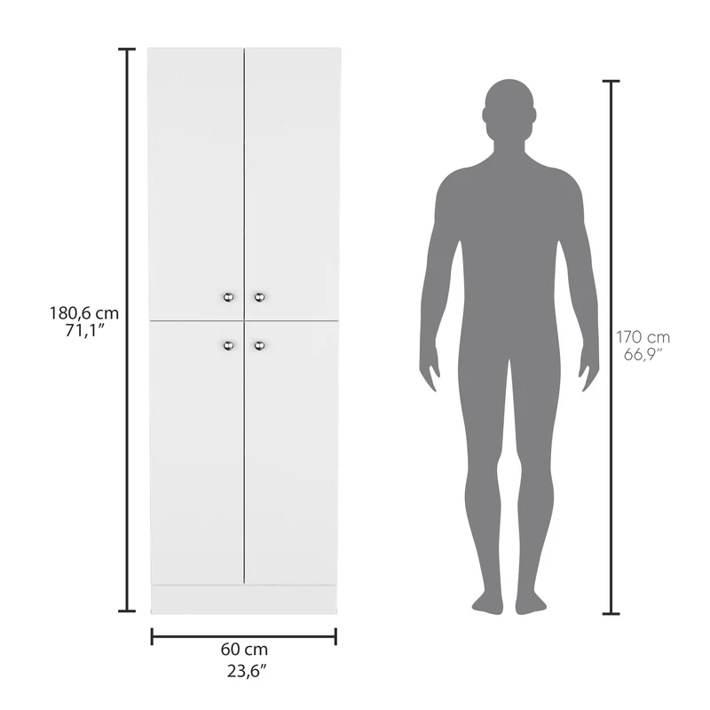TUHOME Gabinete de Despensa Cameron con 4 Puertas y 5 Estantes Ocultos, Blanco