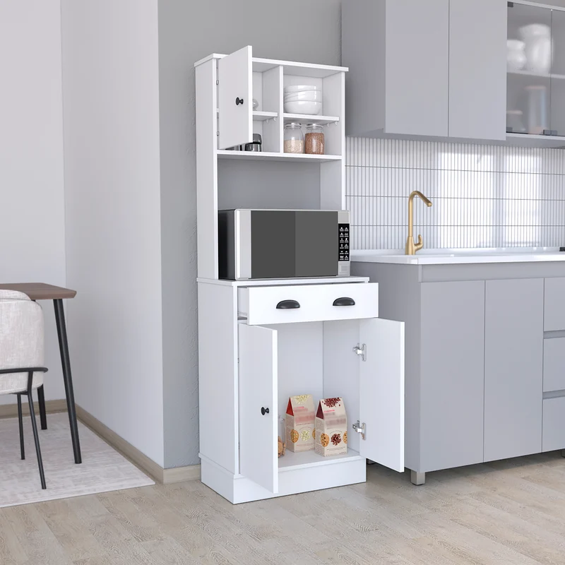 TUHOME Gabinete de Cocina para Microondas Powell con 3 Puertas, Manijas y Cajón