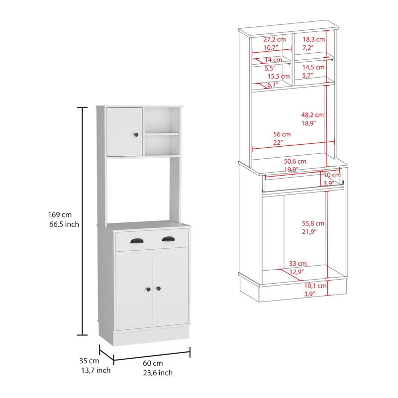 TUHOME Gabinete de Cocina para Microondas Powell con 3 Puertas, Manijas y Cajón