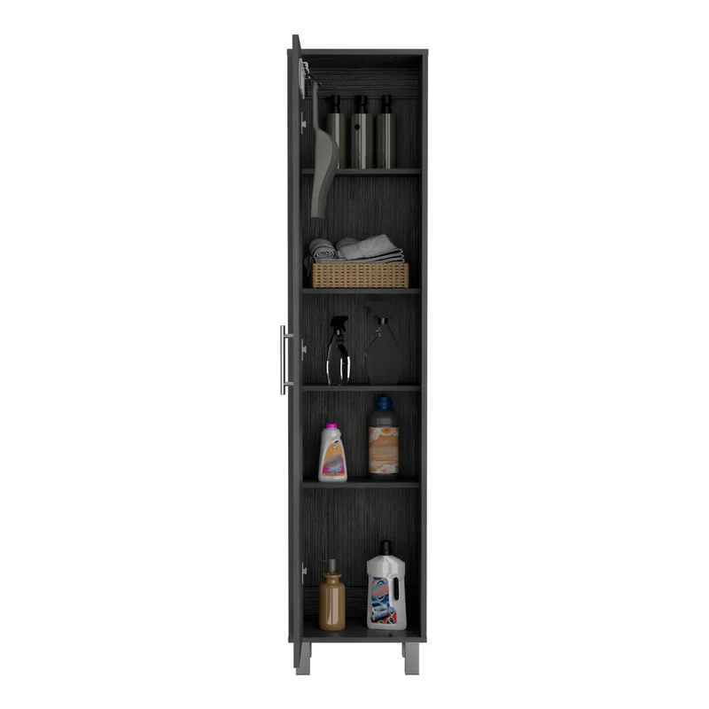 TUHOME Gabinete Alto de Almacenamiento Lawen, Una Puerta, 3 Ganchos para Escobas, Roble Ahumado