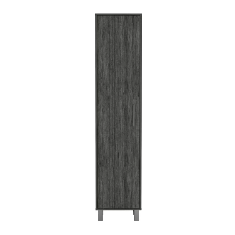TUHOME Gabinete Alto de Almacenamiento Lawen, Una Puerta, 3 Ganchos para Escobas, Roble Ahumado