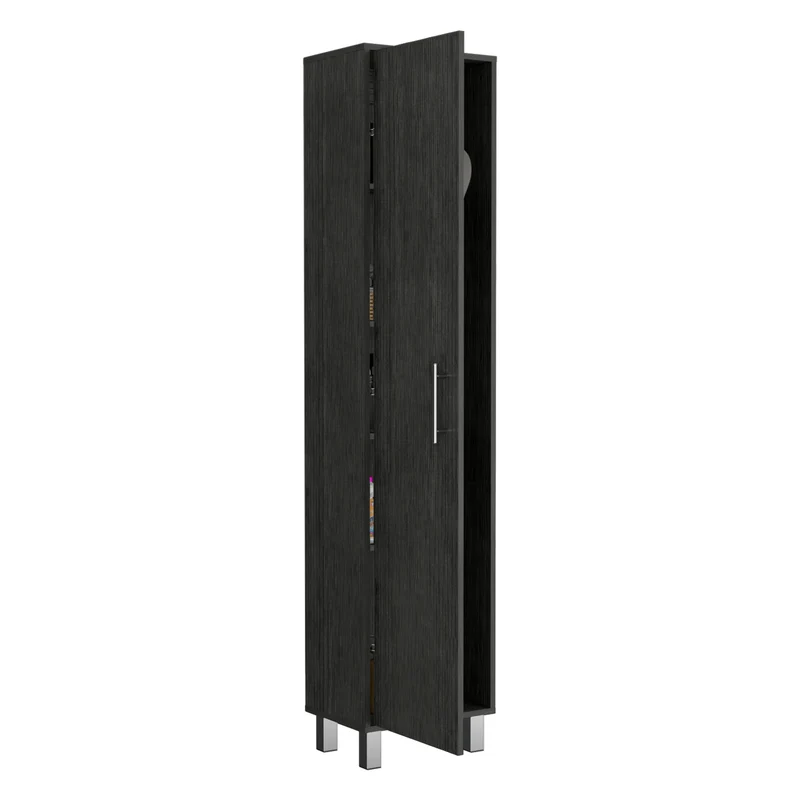 TUHOME Gabinete Alto de Almacenamiento Lawen, Una Puerta, 3 Ganchos para Escobas, Roble Ahumado