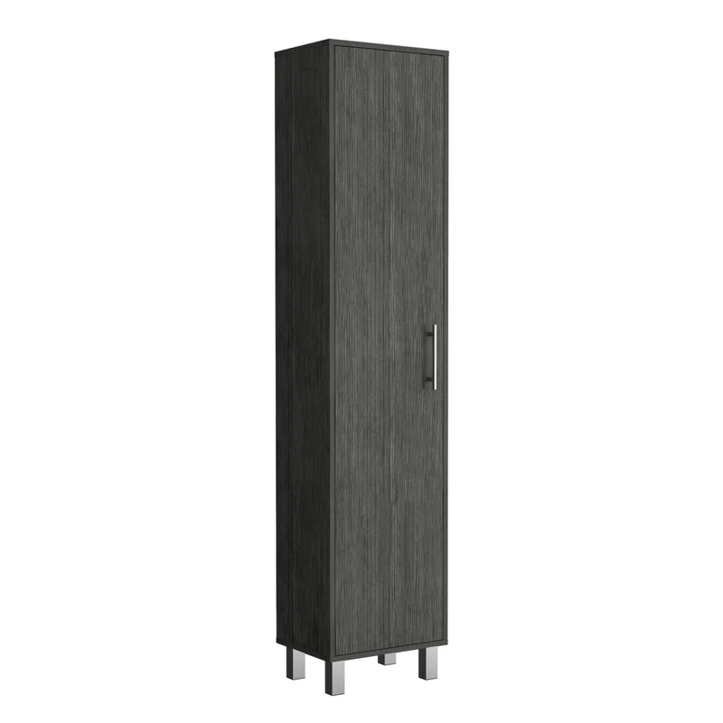TUHOME Gabinete Alto de Almacenamiento Lawen, Una Puerta, 3 Ganchos para Escobas, Roble Ahumado
