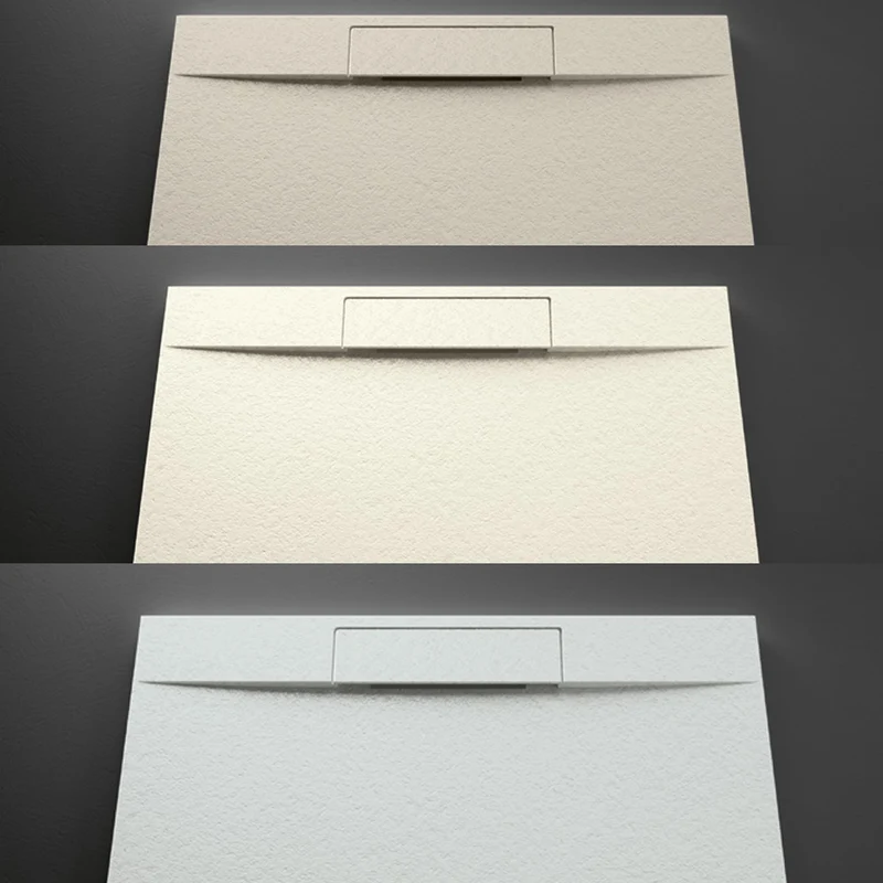 Reno | Plato de Ducha de Resina Antideslizante | Válvula Oculta + Rejilla de Color | Textura Piedra | Color Gris 7753
