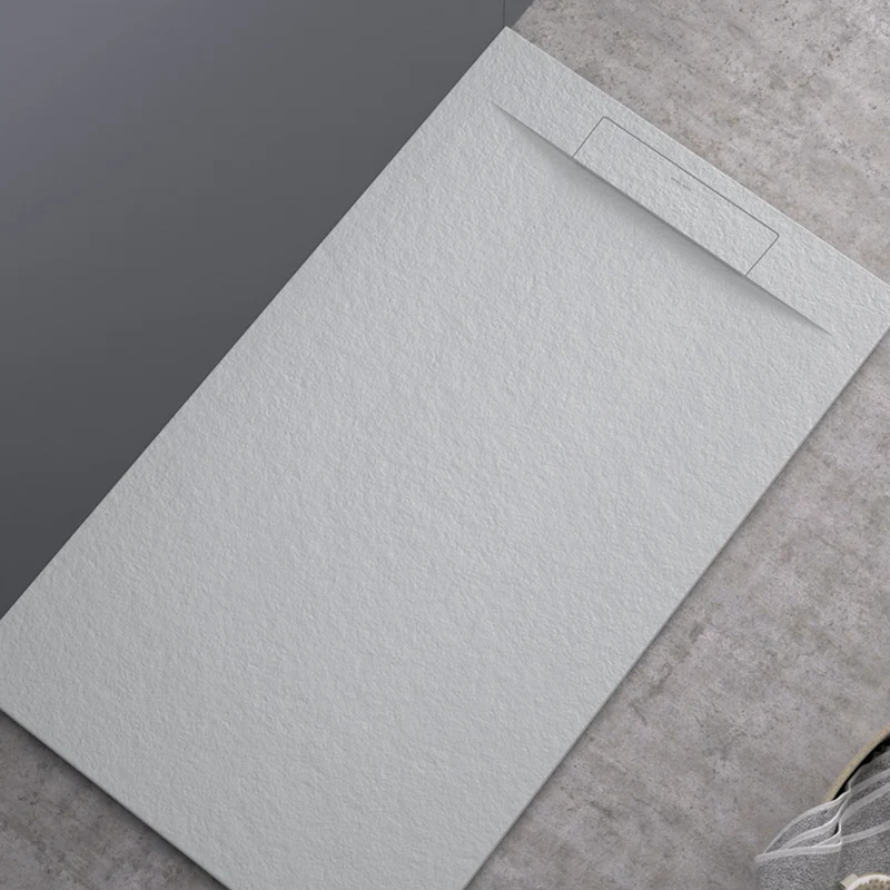 Reno | Plato de Ducha de Resina Antideslizante | Válvula Oculta + Rejilla de Color | Textura Piedra | Color Blanco