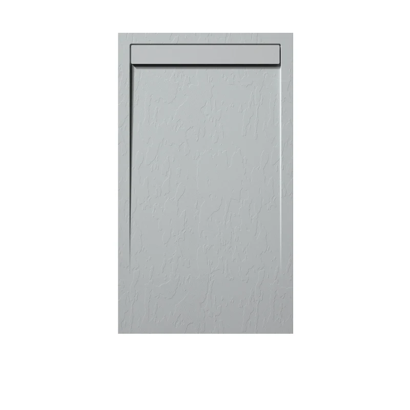 Columbia Color | Plato de Ducha de Resina Antideslizante | Válvula Oculta + Rejilla de Color | Textura Piedra | Color Gris 7753