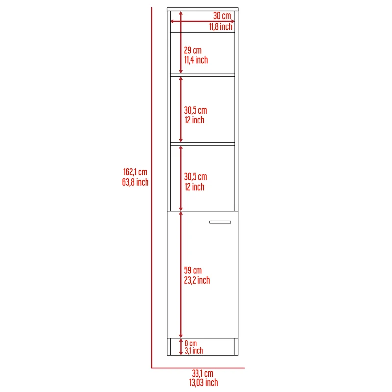 Columna de Baño Malaga en melamina con un gabinete y 3 estantes