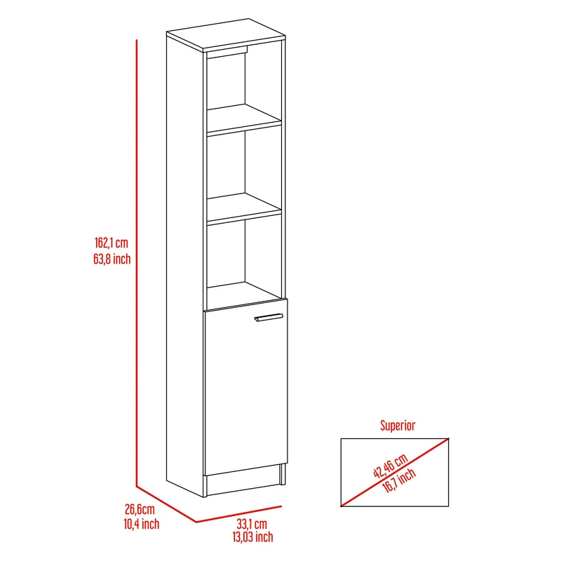 Columna de Baño Malaga en melamina con un gabinete y 3 estantes