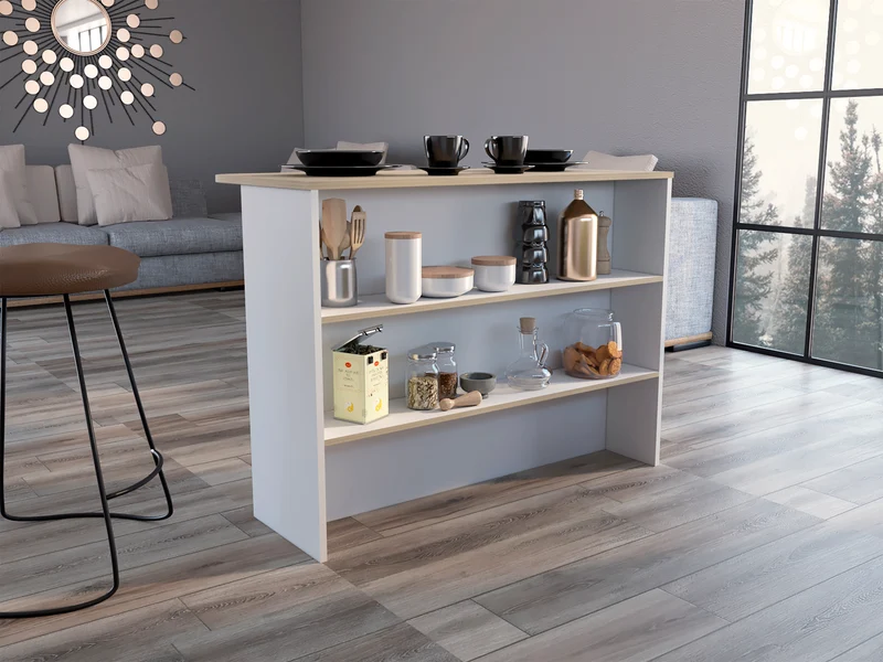 Barra de Cocina Fendi, con tres estantes, Miel / Blanco