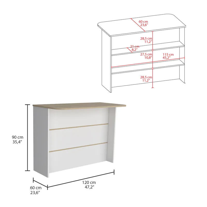 Barra de Cocina Fendi, con tres estantes, Miel / Blanco