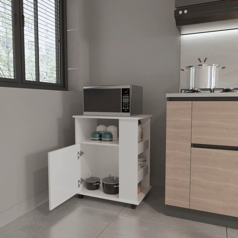 Armario inferiror Lower para microondas en melamina con gabinete y 4 estantes