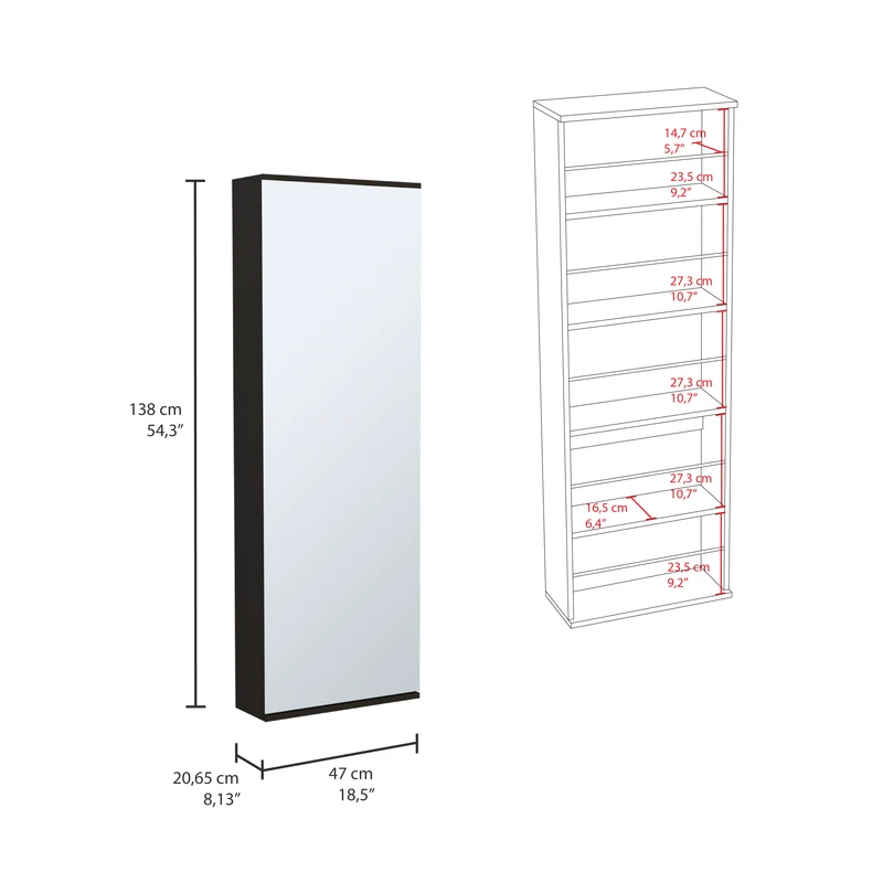 Zapatero Leto Montable en Pared con Espejo, Estilo Moderno y con Espacio, Wengue