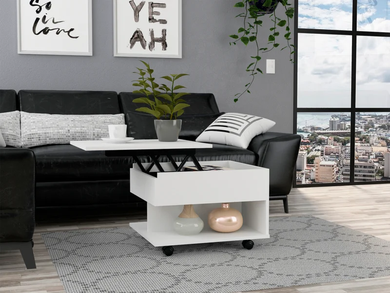 Mesa de Centro Elevable Luanda, con ruedas , Wengue