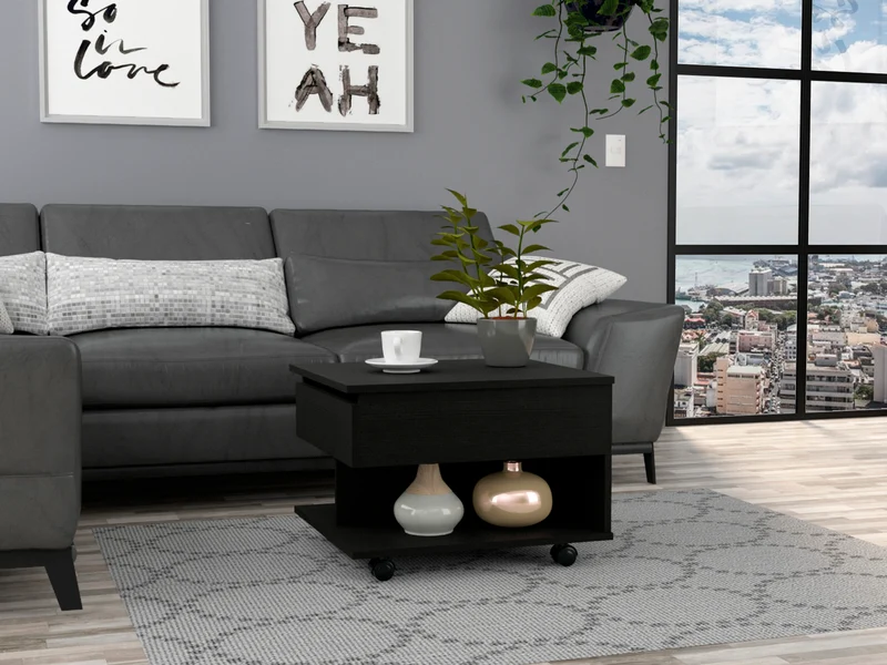 Mesa de Centro Elevable Luanda, con ruedas , Wengue