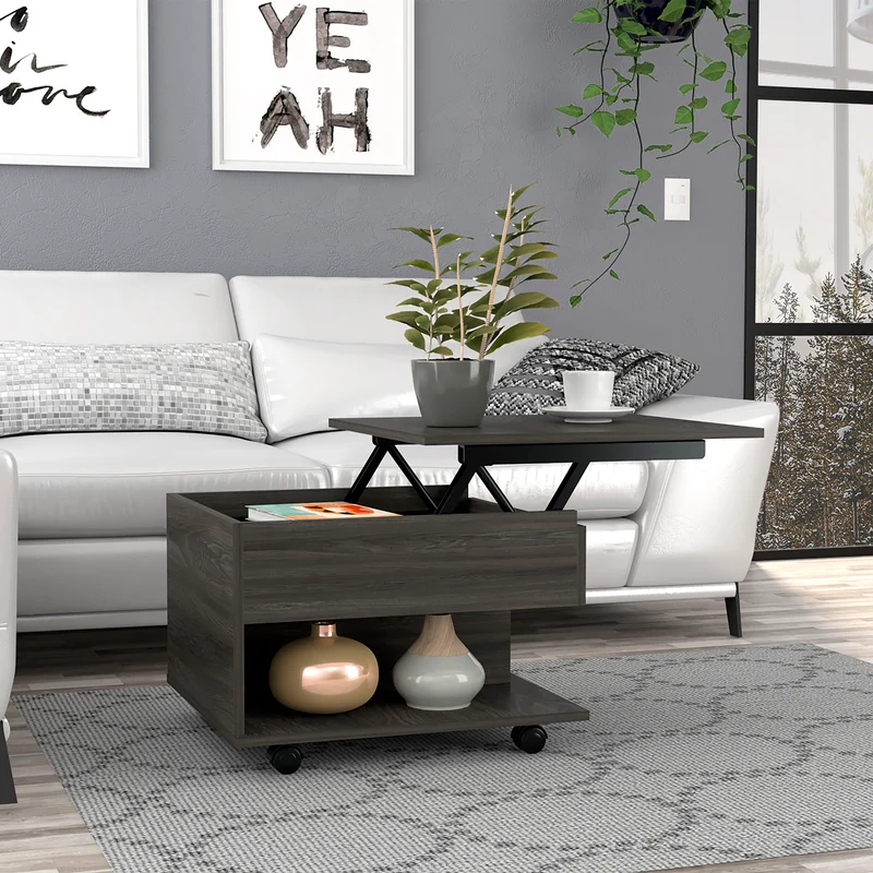 Mesa de Centro Elevable Luanda, con ruedas , Wengue