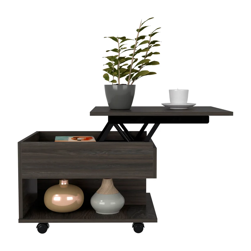 Mesa de Centro Elevable Luanda, con ruedas , Wengue