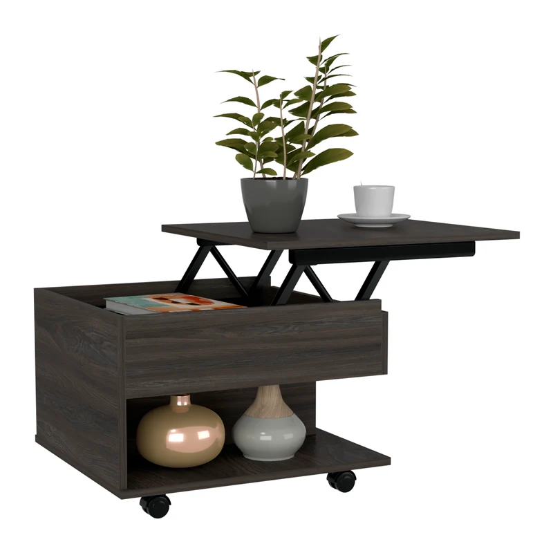 Mesa de Centro Elevable Luanda, con ruedas , Wengue