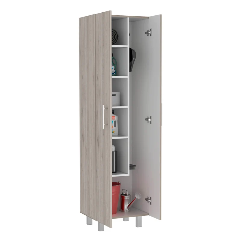 Gabinete de limpieza Nala en Melamina, gabinete de doble puerta, cuatro patas, cinco estantes