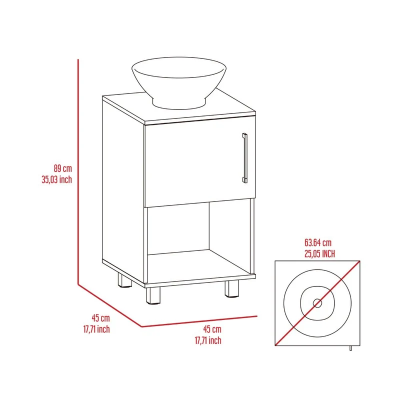Mueble bajo para lavabo Gouda en Melamina,con almacenamiento y lavamanos de ceramica.
