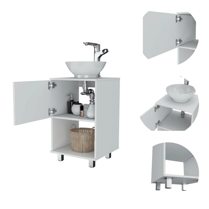 Mueble bajo para lavabo Gouda en Melamina,con almacenamiento y lavamanos de ceramica.
