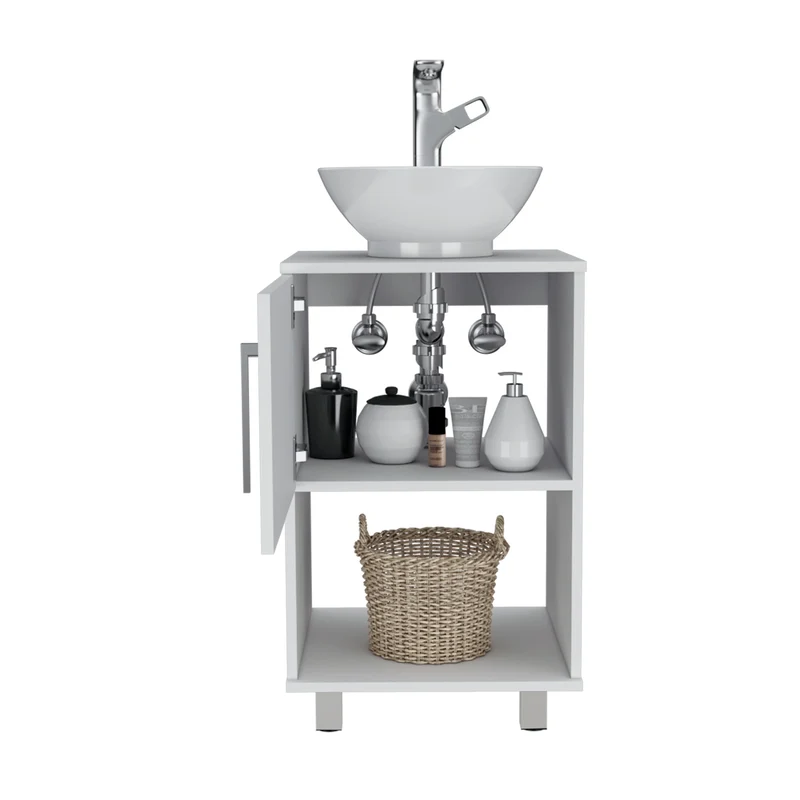 Mueble bajo para lavabo Gouda en Melamina,con almacenamiento y lavamanos de ceramica.