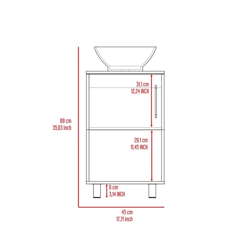 Mueble bajo para lavabo Gouda en Melamina,con almacenamiento y lavamanos de ceramica.