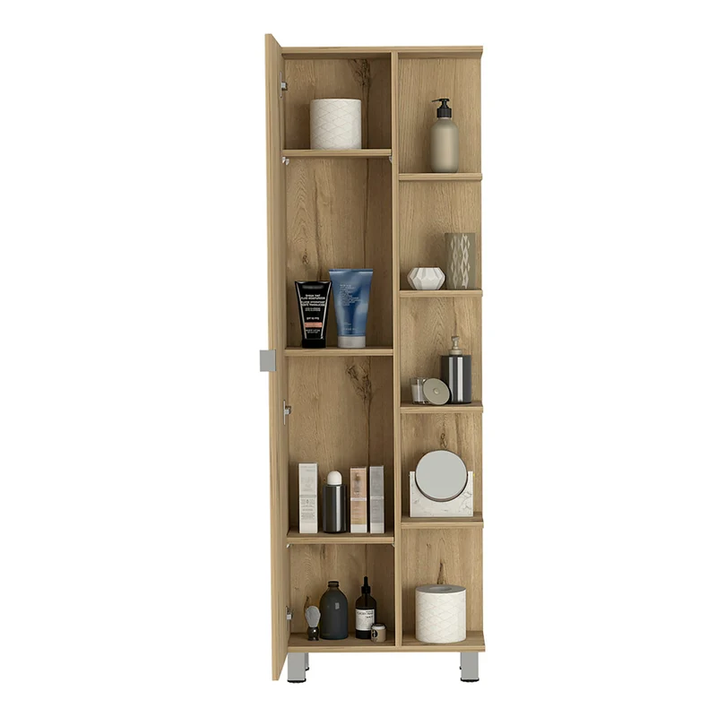 Columna de baño urano en Melamina, con cinco estantes externos y cuatro estantes internos.