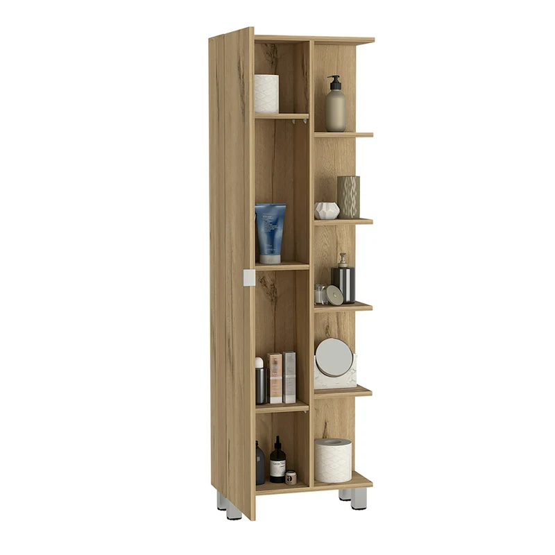Columna de baño urano en Melamina, con cinco estantes externos y cuatro estantes internos.