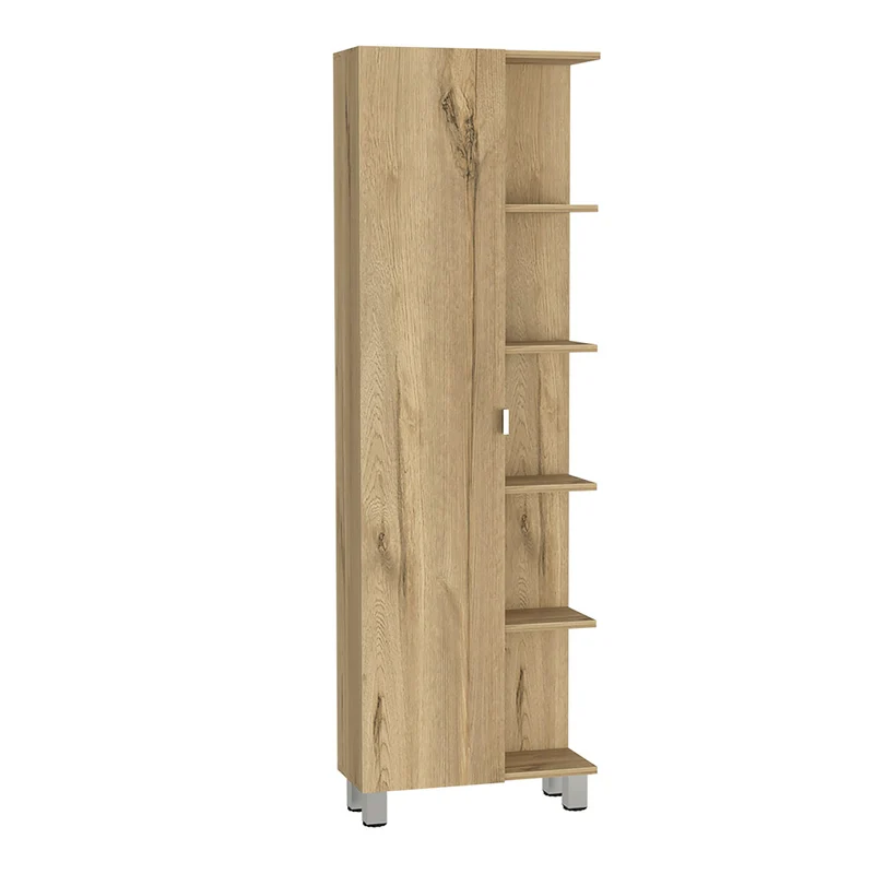 Columna de baño urano en Melamina, con cinco estantes externos y cuatro estantes internos.
