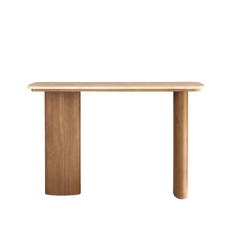 Consola de teca maciza y mármol 120 cm