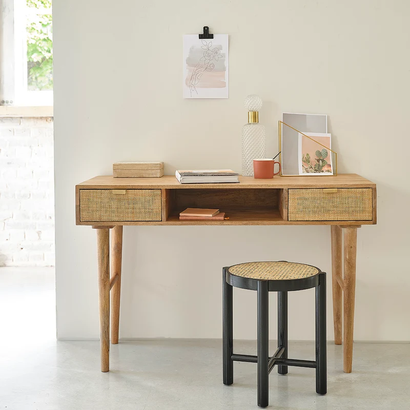 Escritorio de mango macizo y rejilla 120 cm
