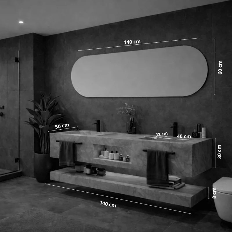 Mueble de baño Milor doble lavabo con espejo oval LED