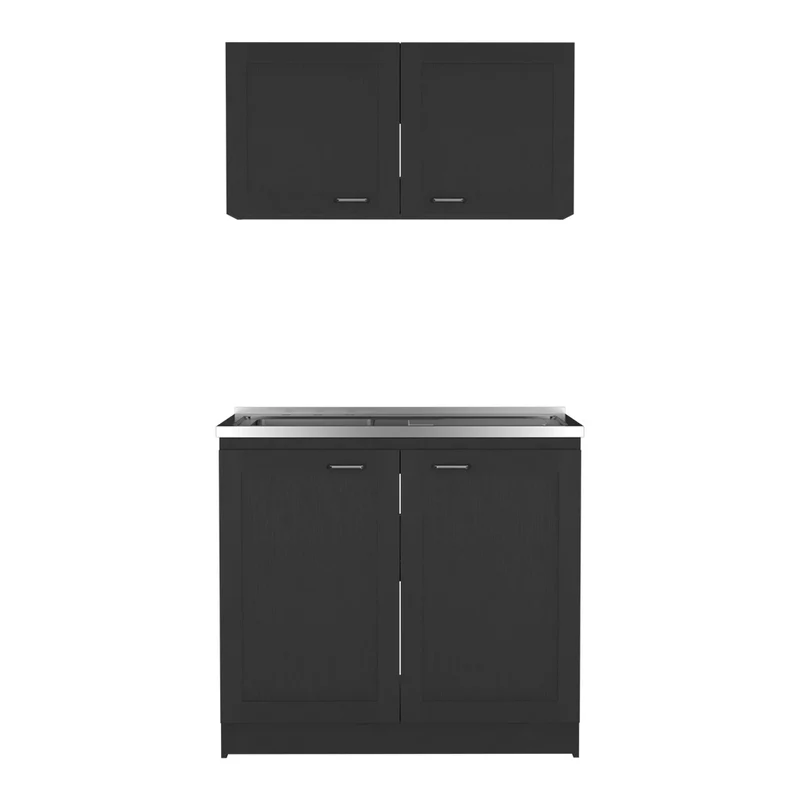 Set Muebles de cocina Zurich en Melamina, con mueble de encimera en acero inoxidable y mueble sobre campana
